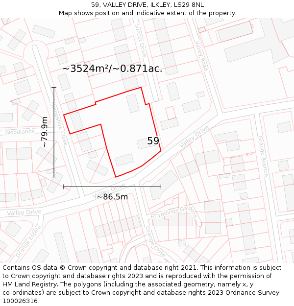 59, VALLEY DRIVE, ILKLEY, LS29 8NL: Plot and title map