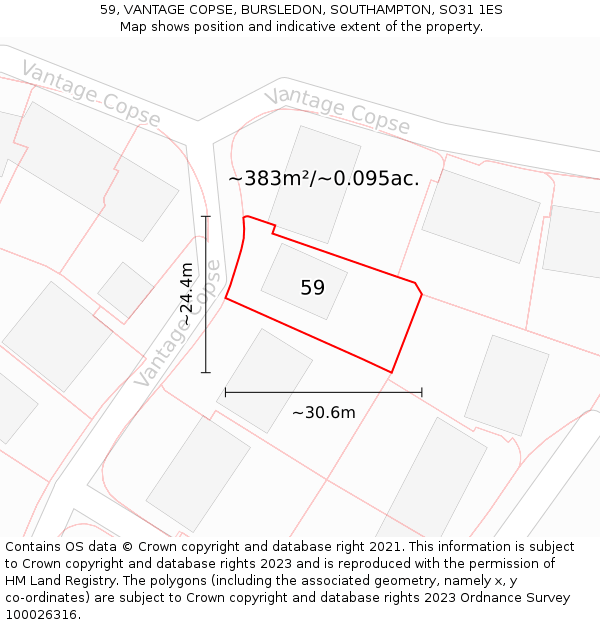 59, VANTAGE COPSE, BURSLEDON, SOUTHAMPTON, SO31 1ES: Plot and title map