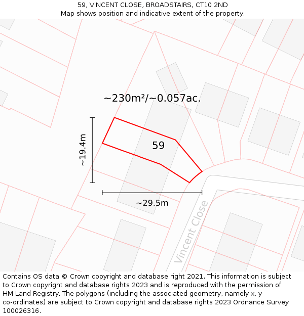 59, VINCENT CLOSE, BROADSTAIRS, CT10 2ND: Plot and title map