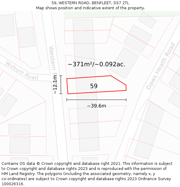 59, WESTERN ROAD, BENFLEET, SS7 2TL: Plot and title map