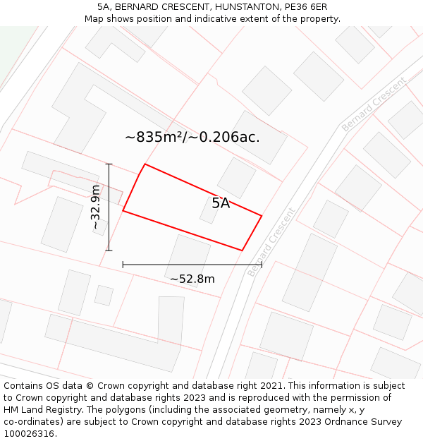 5A, BERNARD CRESCENT, HUNSTANTON, PE36 6ER: Plot and title map