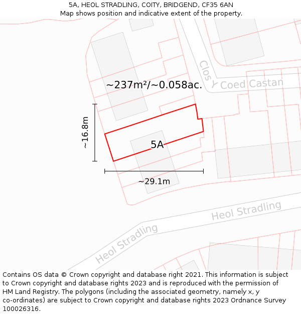 5A, HEOL STRADLING, COITY, BRIDGEND, CF35 6AN: Plot and title map
