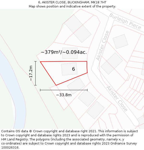 6, AKISTER CLOSE, BUCKINGHAM, MK18 7HT: Plot and title map