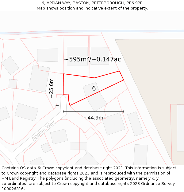 6, APPIAN WAY, BASTON, PETERBOROUGH, PE6 9PR: Plot and title map