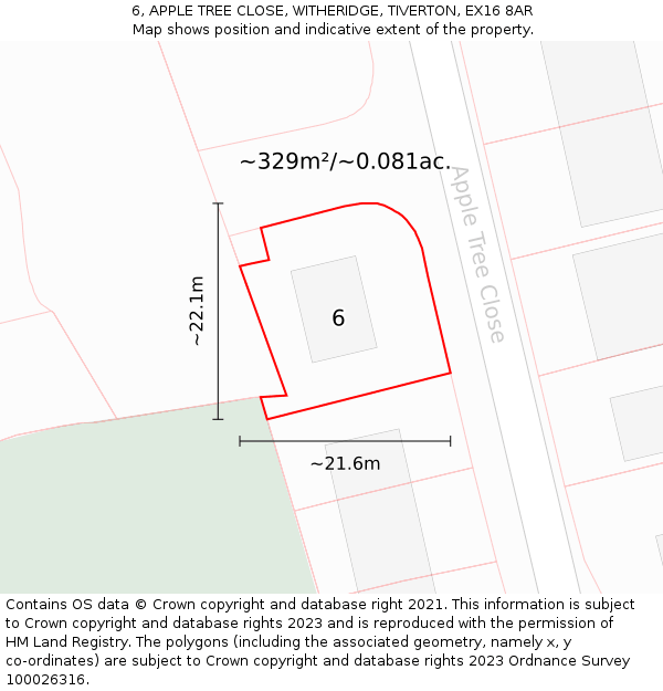 6, APPLE TREE CLOSE, WITHERIDGE, TIVERTON, EX16 8AR: Plot and title map