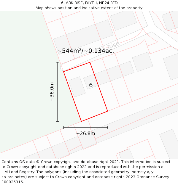6, ARK RISE, BLYTH, NE24 3FD: Plot and title map
