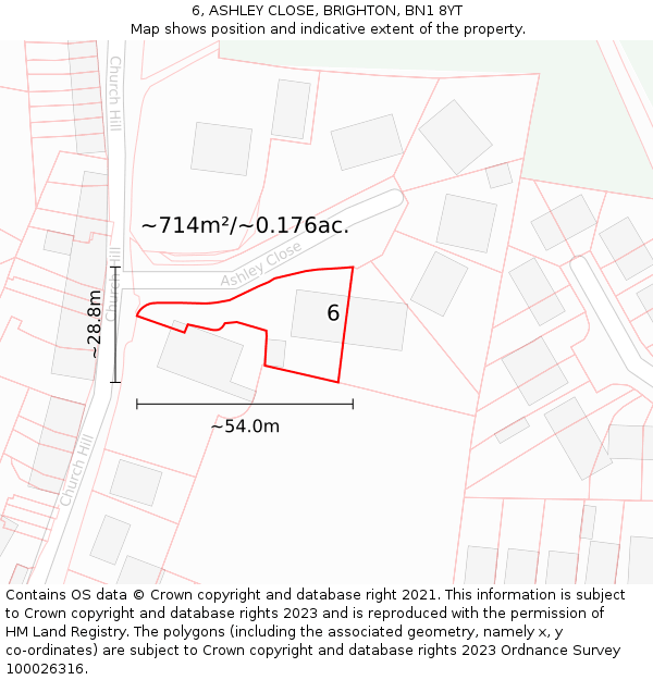 6, ASHLEY CLOSE, BRIGHTON, BN1 8YT: Plot and title map