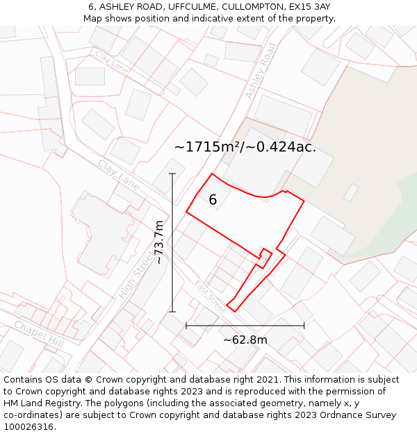 6, ASHLEY ROAD, UFFCULME, CULLOMPTON, EX15 3AY: Plot and title map