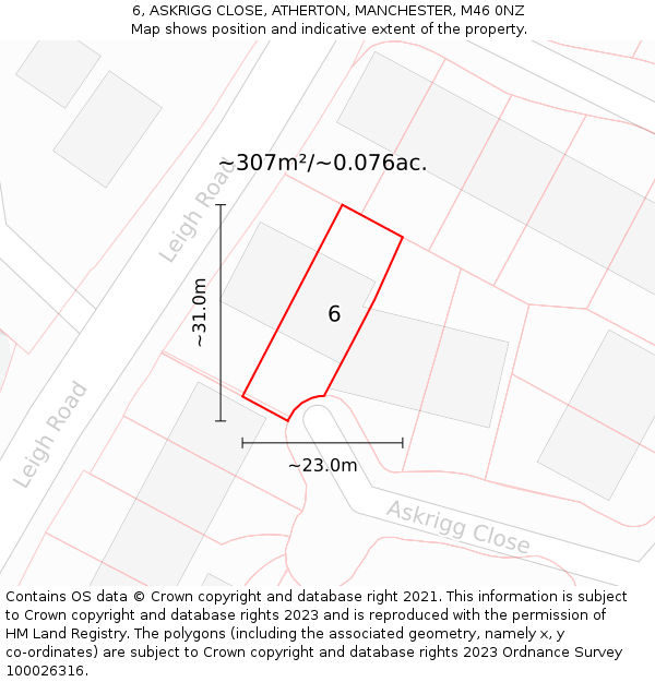 6, ASKRIGG CLOSE, ATHERTON, MANCHESTER, M46 0NZ: Plot and title map