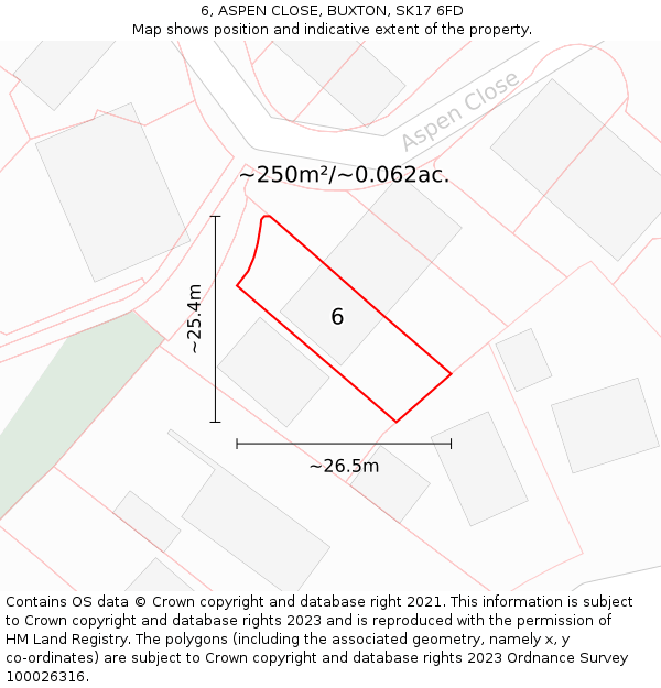 6, ASPEN CLOSE, BUXTON, SK17 6FD: Plot and title map