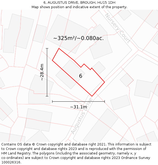 6, AUGUSTUS DRIVE, BROUGH, HU15 1DH: Plot and title map