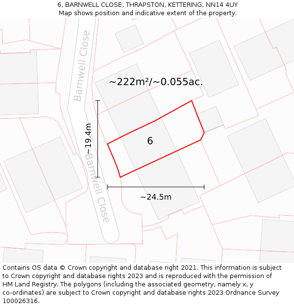 6, BARNWELL CLOSE, THRAPSTON, KETTERING, NN14 4UY: Plot and title map
