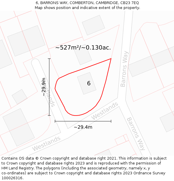6, BARRONS WAY, COMBERTON, CAMBRIDGE, CB23 7EQ: Plot and title map