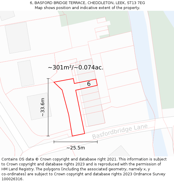 6, BASFORD BRIDGE TERRACE, CHEDDLETON, LEEK, ST13 7EG: Plot and title map
