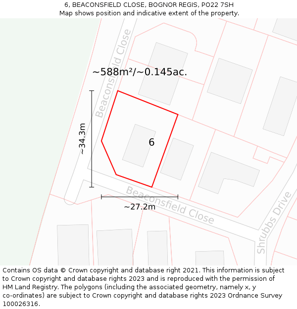 6, BEACONSFIELD CLOSE, BOGNOR REGIS, PO22 7SH: Plot and title map