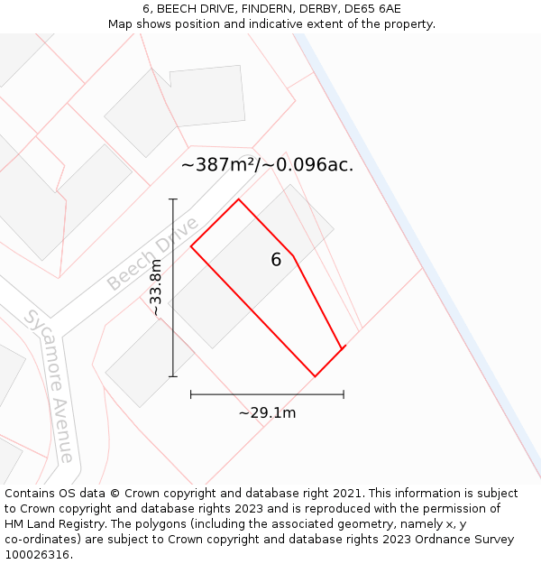 6, BEECH DRIVE, FINDERN, DERBY, DE65 6AE: Plot and title map