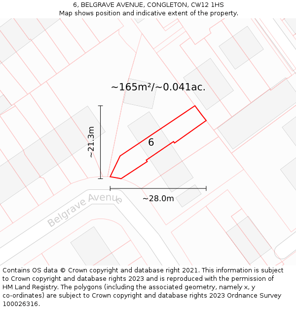 6, BELGRAVE AVENUE, CONGLETON, CW12 1HS: Plot and title map