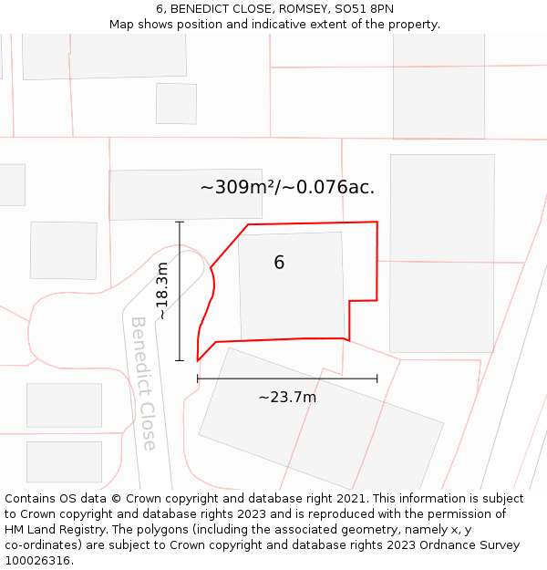 6, BENEDICT CLOSE, ROMSEY, SO51 8PN: Plot and title map