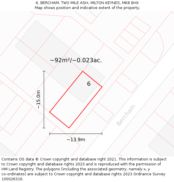 6, BERCHAM, TWO MILE ASH, MILTON KEYNES, MK8 8HX: Plot and title map