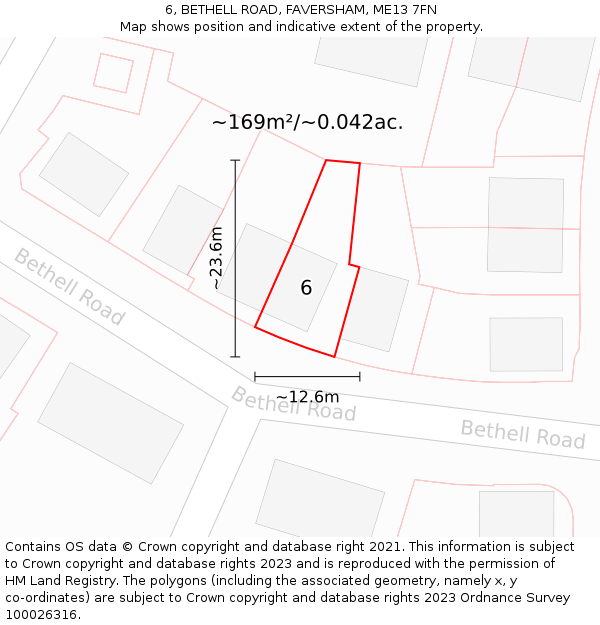 6, BETHELL ROAD, FAVERSHAM, ME13 7FN: Plot and title map