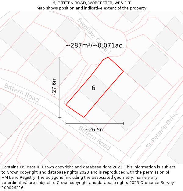 6, BITTERN ROAD, WORCESTER, WR5 3LT: Plot and title map