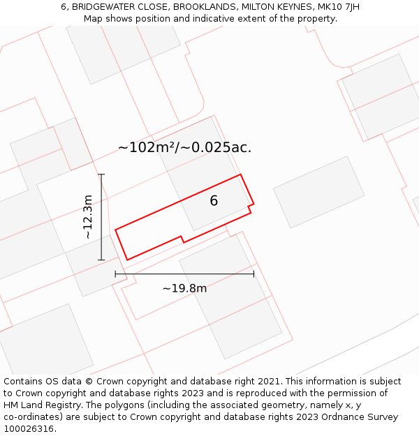 6, BRIDGEWATER CLOSE, BROOKLANDS, MILTON KEYNES, MK10 7JH: Plot and title map