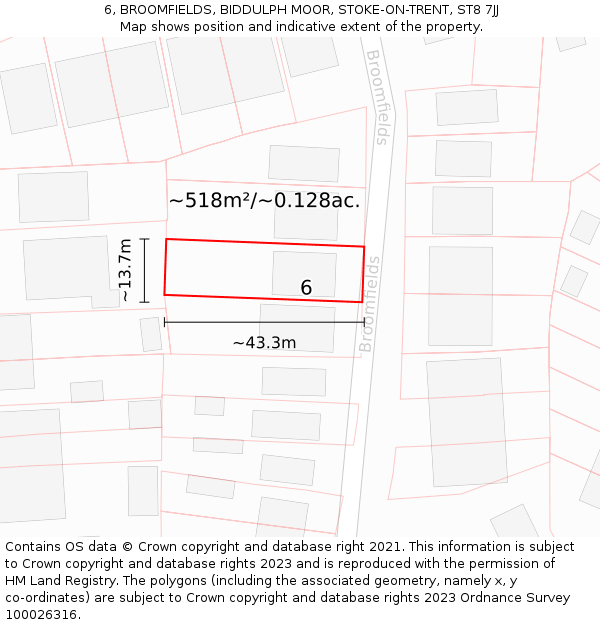 6, BROOMFIELDS, BIDDULPH MOOR, STOKE-ON-TRENT, ST8 7JJ: Plot and title map