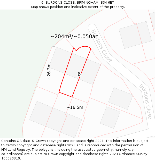 6, BURDONS CLOSE, BIRMINGHAM, B34 6ET: Plot and title map