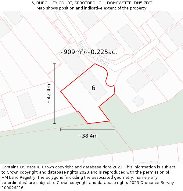 6, BURGHLEY COURT, SPROTBROUGH, DONCASTER, DN5 7DZ: Plot and title map
