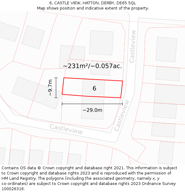 6, CASTLE VIEW, HATTON, DERBY, DE65 5QL: Plot and title map