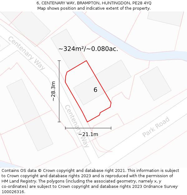 6, CENTENARY WAY, BRAMPTON, HUNTINGDON, PE28 4YQ: Plot and title map