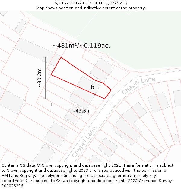 6, CHAPEL LANE, BENFLEET, SS7 2PQ: Plot and title map