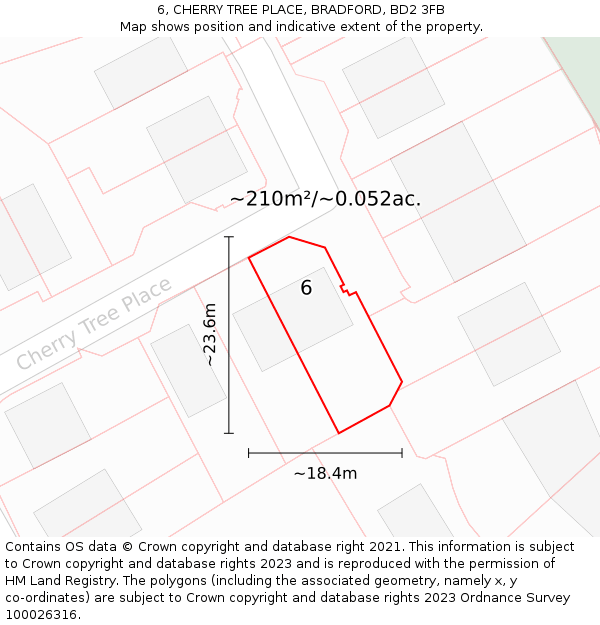 6, CHERRY TREE PLACE, BRADFORD, BD2 3FB: Plot and title map
