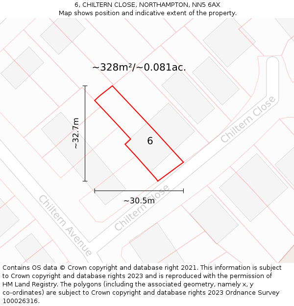 6, CHILTERN CLOSE, NORTHAMPTON, NN5 6AX: Plot and title map