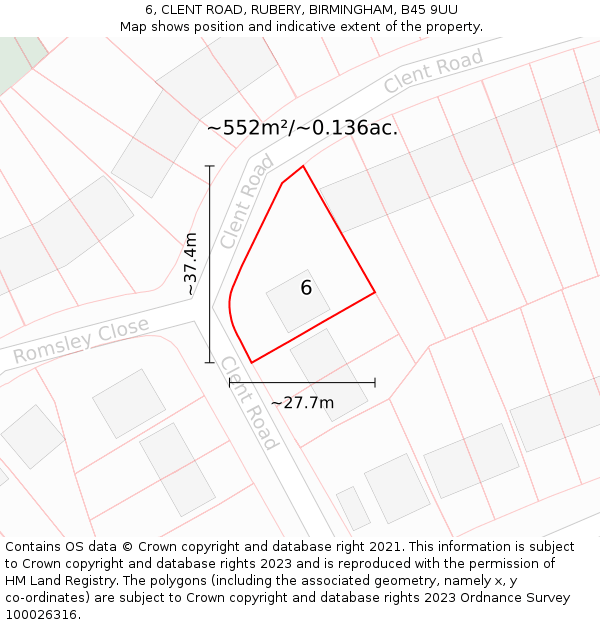 6, CLENT ROAD, RUBERY, BIRMINGHAM, B45 9UU: Plot and title map