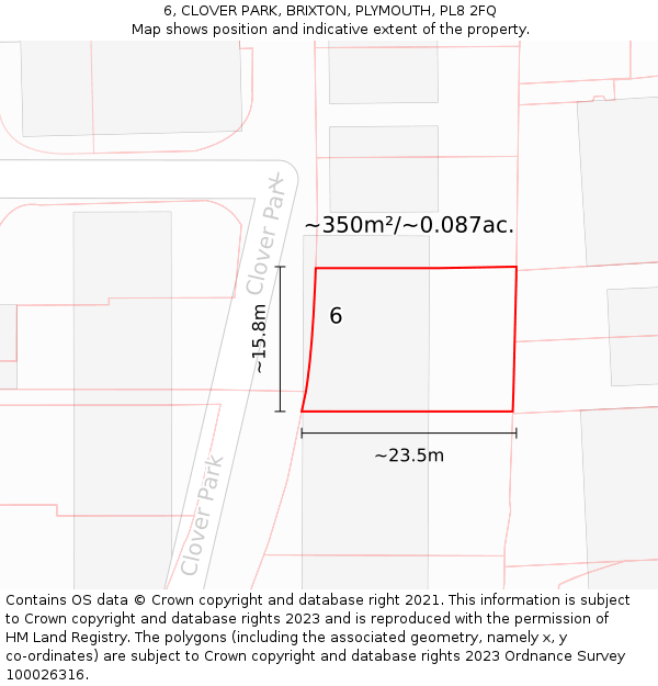 6, CLOVER PARK, BRIXTON, PLYMOUTH, PL8 2FQ: Plot and title map