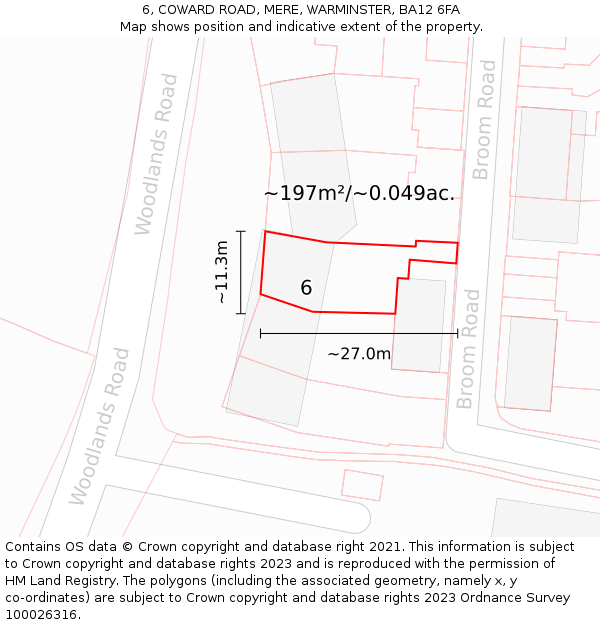 6, COWARD ROAD, MERE, WARMINSTER, BA12 6FA: Plot and title map