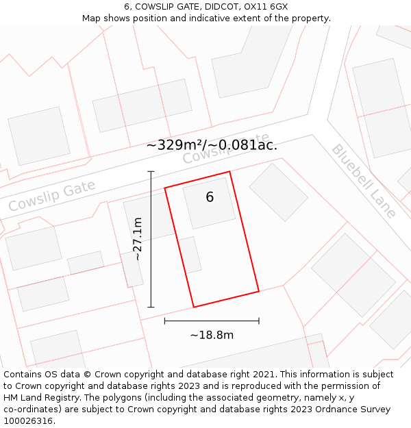 6, COWSLIP GATE, DIDCOT, OX11 6GX: Plot and title map