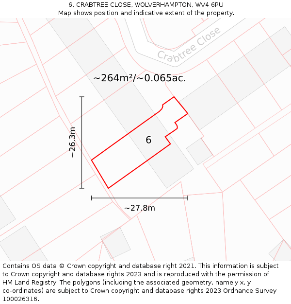 6, CRABTREE CLOSE, WOLVERHAMPTON, WV4 6PU: Plot and title map