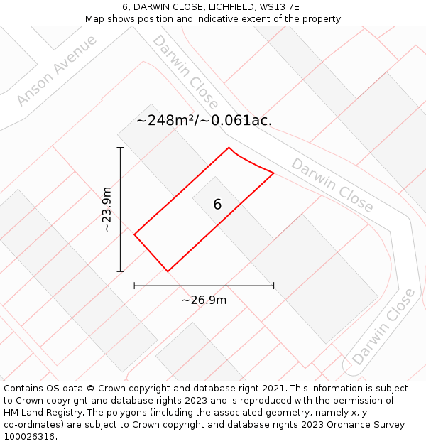 6, DARWIN CLOSE, LICHFIELD, WS13 7ET: Plot and title map