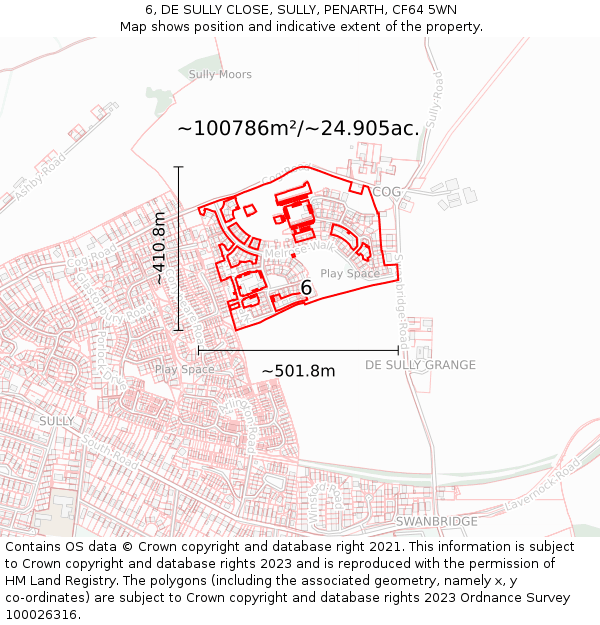 6, DE SULLY CLOSE, SULLY, PENARTH, CF64 5WN: Plot and title map