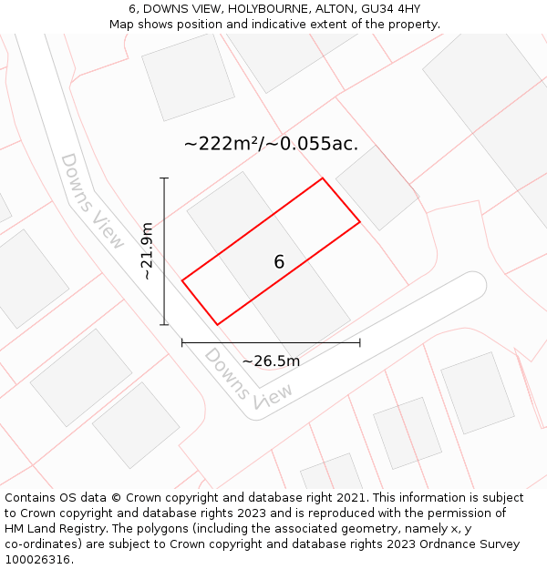 6, DOWNS VIEW, HOLYBOURNE, ALTON, GU34 4HY: Plot and title map