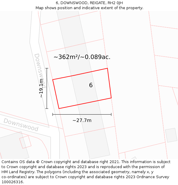 6, DOWNSWOOD, REIGATE, RH2 0JH: Plot and title map