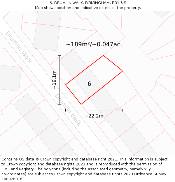 6, DRUMLIN WALK, BIRMINGHAM, B31 5JS: Plot and title map