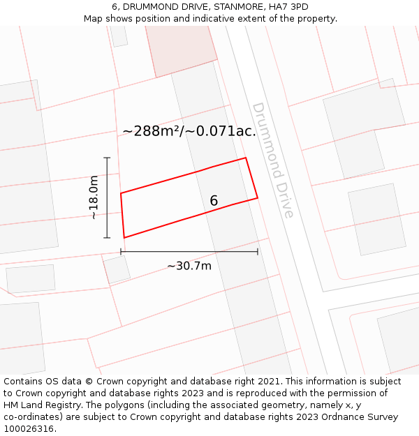 6, DRUMMOND DRIVE, STANMORE, HA7 3PD: Plot and title map