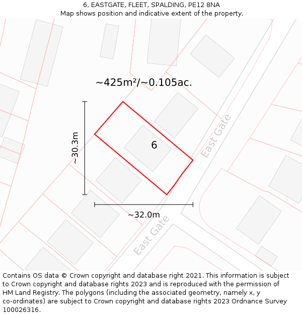 6, EASTGATE, FLEET, SPALDING, PE12 8NA: Plot and title map