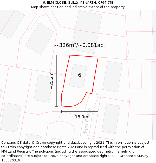 6, ELM CLOSE, SULLY, PENARTH, CF64 5TB: Plot and title map
