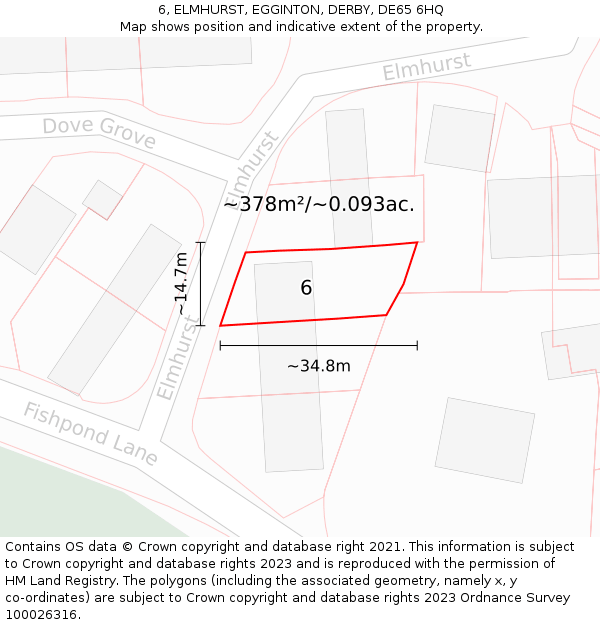 6, ELMHURST, EGGINTON, DERBY, DE65 6HQ: Plot and title map