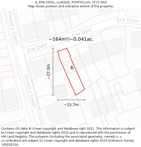 6, ERW DDOL, LLANILID, PONTYCLUN, CF72 4AG: Plot and title map
