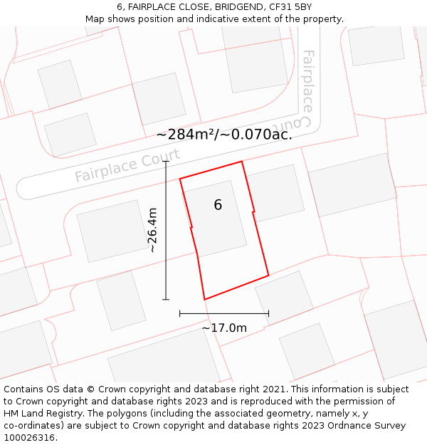6, FAIRPLACE CLOSE, BRIDGEND, CF31 5BY: Plot and title map